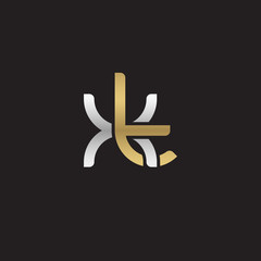 Initial lowercase letter xt, linked overlapping circle chain shape logo, silver gold colors on black background