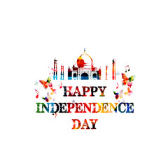 Happy Indian Independence Day colorful vector illustration with Taj Mahal background