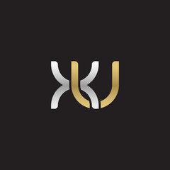 Fototapeta na wymiar Initial lowercase letter xu, linked overlapping circle chain shape logo, silver gold colors on black background