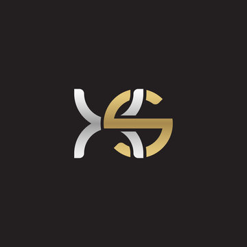 Initial lowercase letter xs, linked overlapping circle chain shape logo, silver gold colors on black background