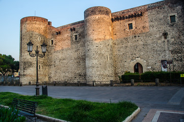 Fototapeta na wymiar The Norman Ursino Castle in Catania, Sicily, Italy built in the 13th century.