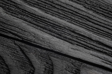 Macro Snapshot of Black Wood Surface. Very Dark Texture of Black Shine Wood