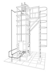 Petroleum gas heating furnace. Tracing illustration of 3d.