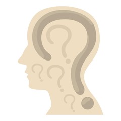 Head with question icon, cartoon style