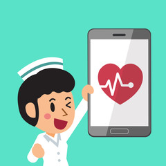 Cartoon a female nurse and smartphone