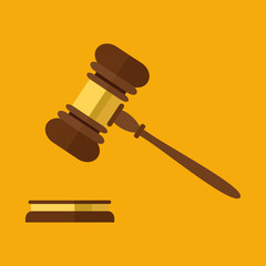 A wooden judge gavel, hammer of judge or auctioneer and soundboard, vector illustration. Flat style isolated on background