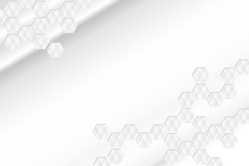 White background shading with hexagon shape graphic decoration in the corner.