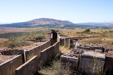 Old  abandoned trenches from the time of the Yom Kippur War on the Golan Heights, near the border...