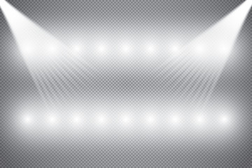 White beam lights set of different shapes and projections gleaming in the darkness banner abstract vector illustration.