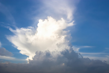 Dramatic atmosphere panorama closeup view of blue sky and storm clouds.