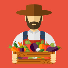 Farmer hat, picked vegetables. Vector illustration, icon