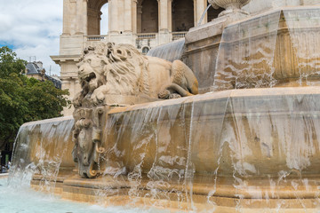 Paris, place Saint-Sulpice, the fountain with a lion
