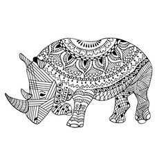 Rhino zentangle stylized, hand drawn, black on white