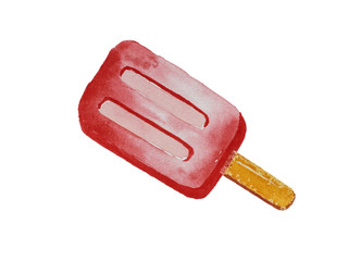 Isolated  frozen juice popsicle  on wooden stick with white background. Watercolor illustration.