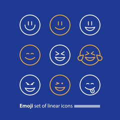 Emoji line icons, smile symbol, emotions and feelings expressing