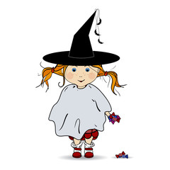 Cartoon Hand Drawn Vector Illustration of a Happy Halloween. Children. Trick or Treat. Halloween Costumes.