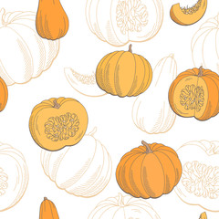 Pumpkin color graphic seamless pattern sketch illustration vector