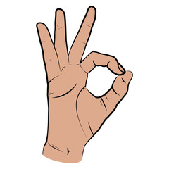 Human hand, OK sight, fingers showing symbol of a great state. Vector isolated sketch style, hand drawn illustration