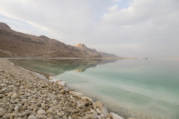 Landscape view of the Dead Sea coastline. Dead Sea, Israel.