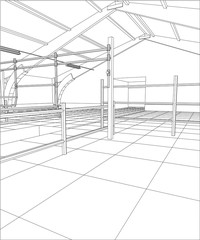 Abstract industrial building constructions. Milk farm. Tracing illustration of 3d.