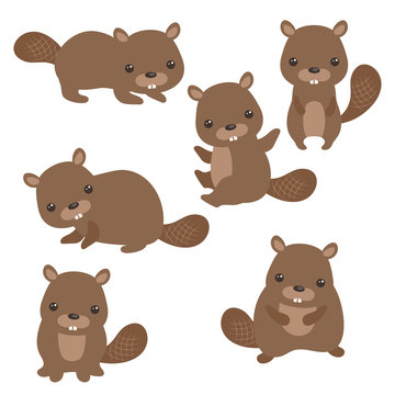 Set of cute beavers