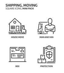 Movine, shipping, square mini icon set.
