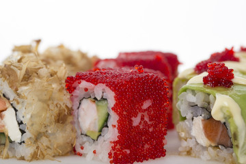 Delicious sushi roll with tobiko caviar.