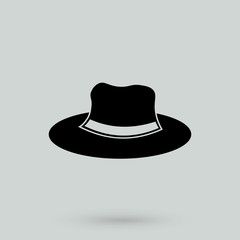 cowboy hat icon - black vector illustration with reflection