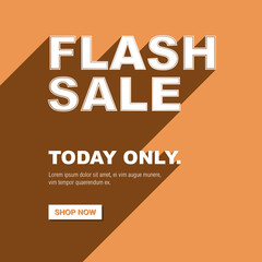 Orange flash sale long shadow effect for shopping online website banner