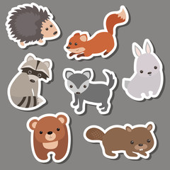 Fototapeta premium Forest animal stickers.