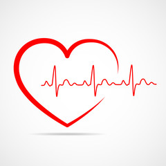 Heart with heartbeat sign. Vector illustration.