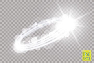 Abstract white bokeh effect explosion with sparks modern design. Glow star burst or firework light effect. Sparkles light vector transparent background. Christmas Concept.