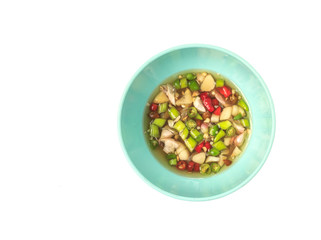 Fish sauce in white cup White background