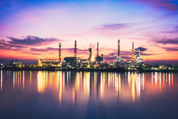 Sunrise Oil Refinery at Twilight in Bangkok, Thailand