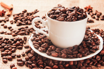 cup with coffee beans
