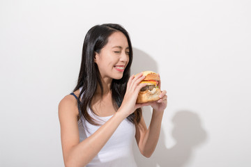 Woman enjoy burger