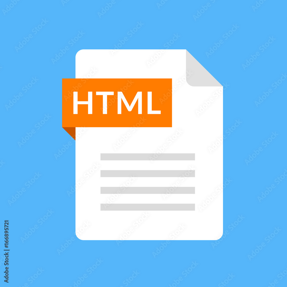 Poster HTML file icon. HTML document type. Flat design graphic illustration. Vector HTML icon