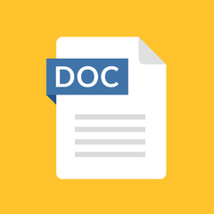 DOC file icon. Text document type. Modern flat design graphic illustration. Vector DOC icon - obrazy, fototapety, plakaty