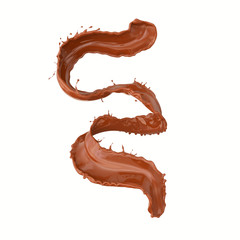 Chocolate splash, Chocolate Spiral Flow isolate on white Background with Clipping Path.