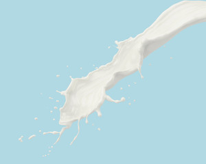 milk or white liquid splash, milk splash isolated on blue background