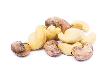 Roasted cashew nuts isolated on white background