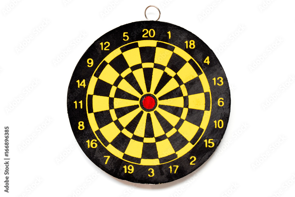 Wall mural yellow and black color dartboard with number on white background