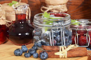 Berry liqueur and raspberry liqueur made by home using the old recipe