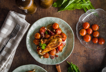 Grilled chicken steak with roasted vegetable