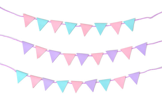 Pastel bunting paper cut on white background - isolated
