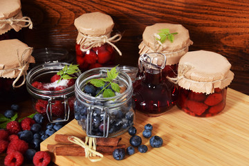 Berry liqueur and raspberry liqueur made by home using the old recipe