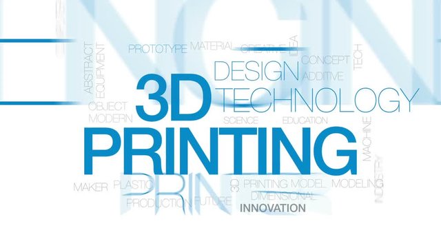 3D printing animated word cloud, text design animation. Kinetic typography.