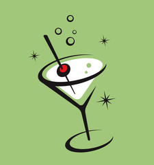 Martini glass with olive - obrazy, fototapety, plakaty