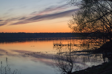 A beautiful golden sunset on the river