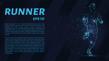 Runner consists of points. Particles in the form of a runner on a dark background. Vector illustration. Graphic concept running